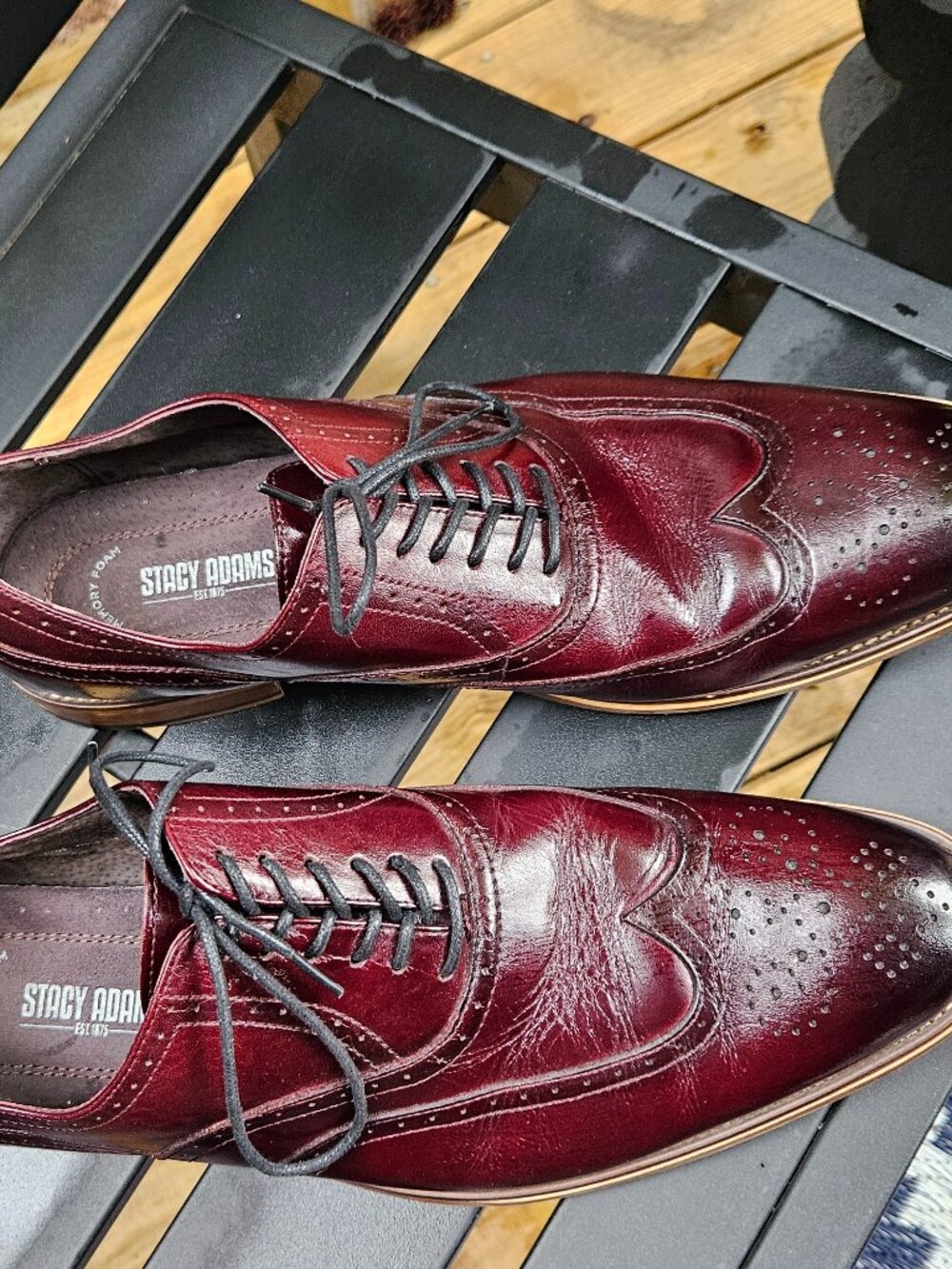 STACY ADAMS Men’s Dunbar Wing Tip Oxford Burgundy Shoe Sz 13M - Picture 4 of 6